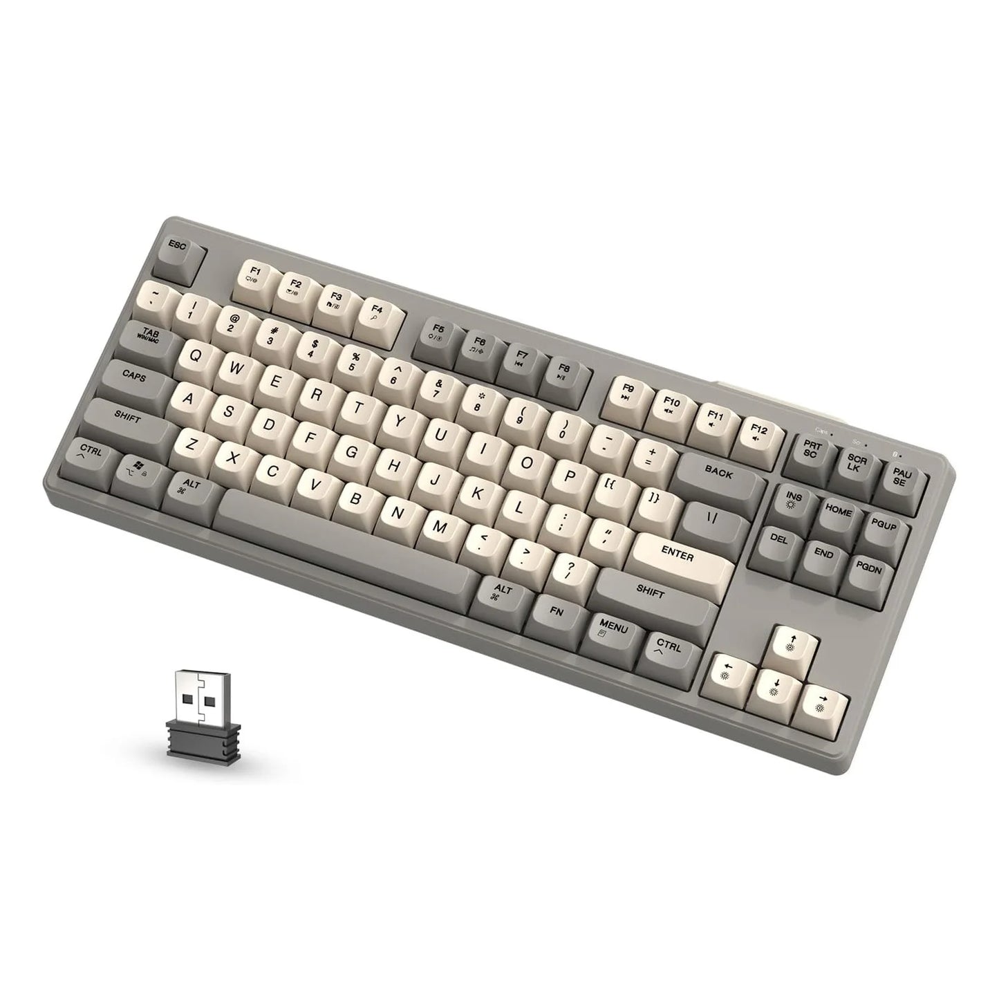 M87 Wireless Gaming Keyboard, Bluetooth 5.0/2.4GHz with Dual Mode 2-in-1 Receiver, 87 Keys TKL Rainbow LED Backlit Quiet Keyboard Multiple Flavors