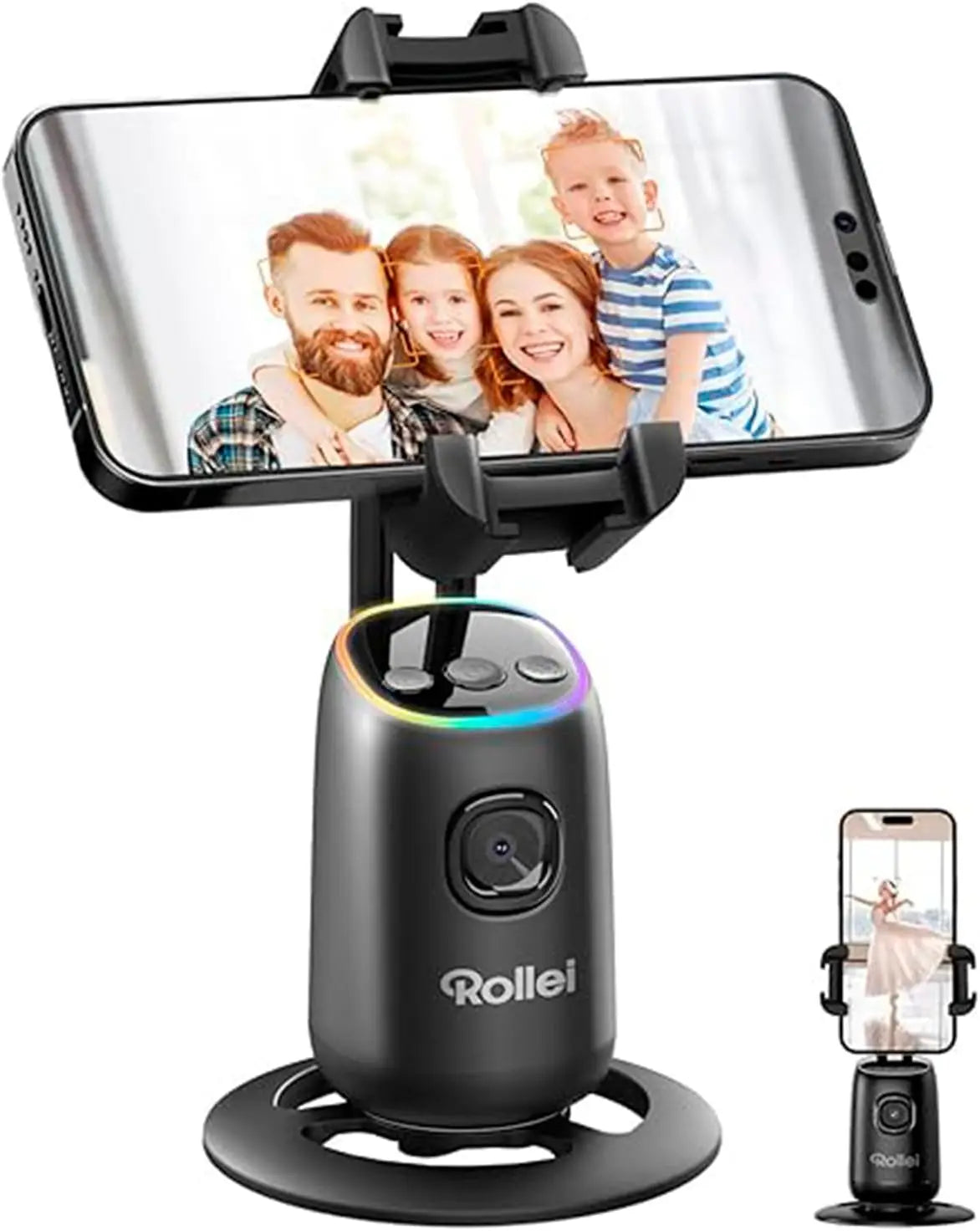 Rollei AI face tracking smartphone tripod with 360° rotation for video recording