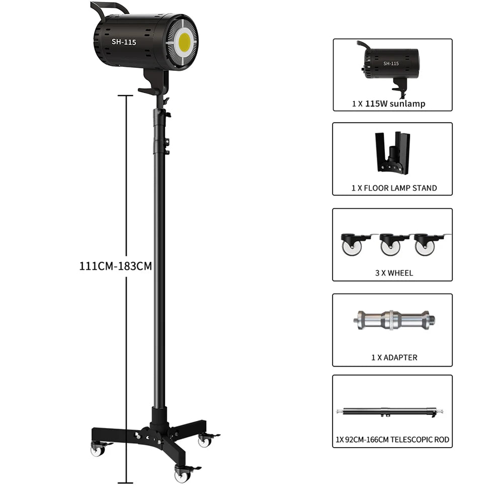 SH  220V 90/115/135W Photography COB Video Light With pulley bracket Daylight-Balanced Sun Lamp for Portrait Flash Studio