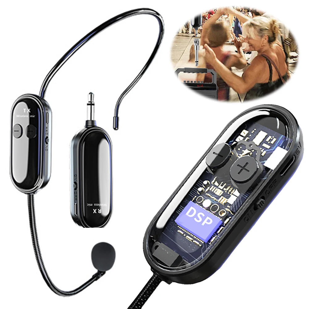 2 in 1 Wireless Microphone Headset Long Range Mic System Headset Mic Voice Amplifier for Teaching Stage Performers Fitness Guide