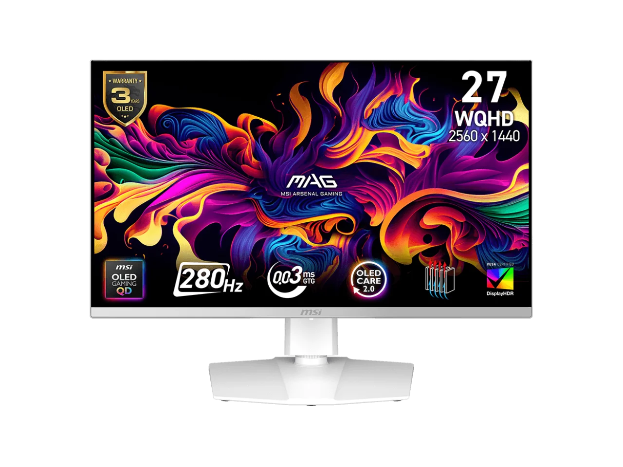 MsI 27 Inch Qhd White Oled Monitor 1440p 280Hz FreeSync