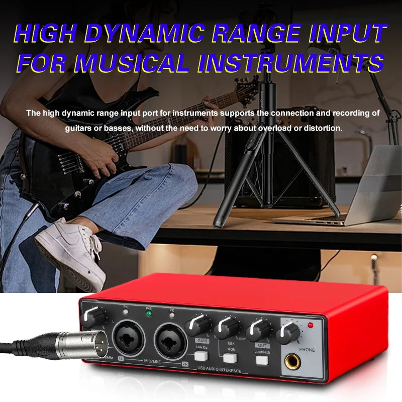 Nxg Md21 USB audio interface in red with 24-bit mic input and dual input jacks