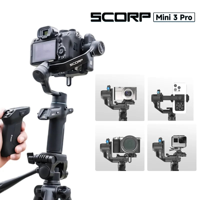 FeiyuTech SCORP Mini 3 Pro – 3-in-1 Gimbal with Detachable Handle & AI 4.0 Tracking for Mirrorless, Action Cameras & Phones