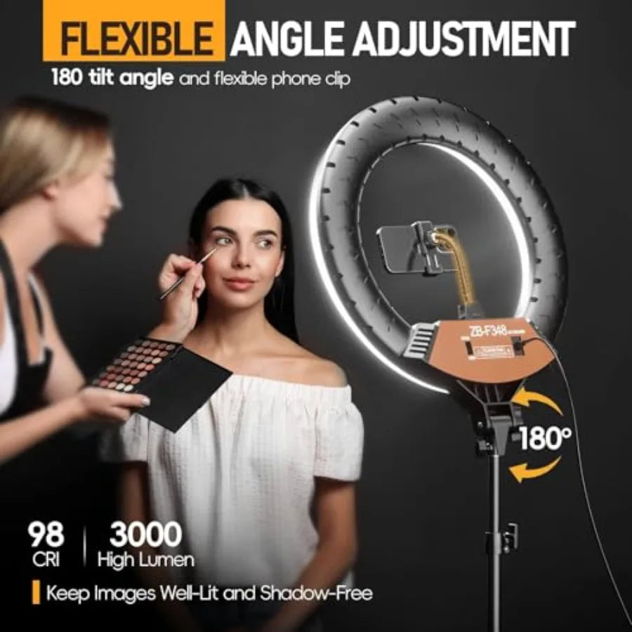 18-inch Ring Light with Stand, 2800-6500K LED Photography Lighting Kit with Phone Holder, Selfie Light for Vlog Live Streaming