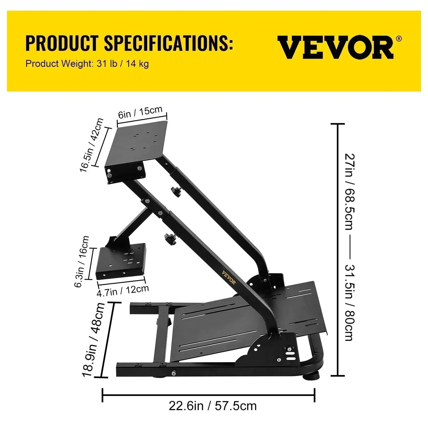 VEVOR Racing Simulator Self-Career Steering Wheel Stand for Logitech G25 G27 G29 and G920 Folding Steering Wheel Stand