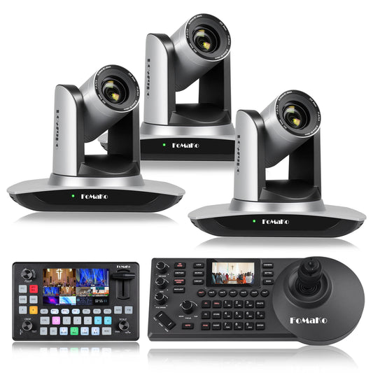 FoMaKo 20x Optical Zoom HDMI PTZ Camera AI Auto-Tracking Gen 3,for Church Live Service Event (FMK12UH Pro-B X3+KC601+KC608)Black