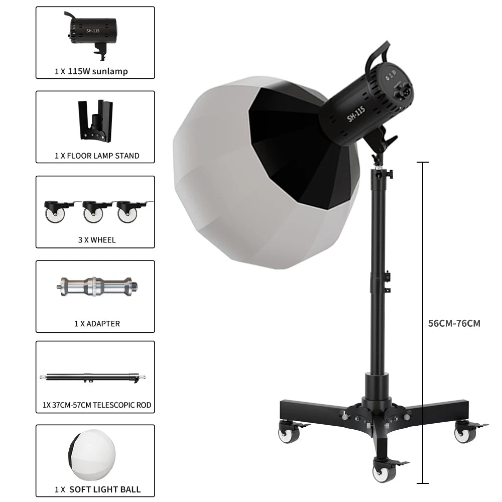 SH  220V 90/115/135W Photography COB Video Light With pulley bracket Daylight-Balanced Sun Lamp for Portrait Flash Studio