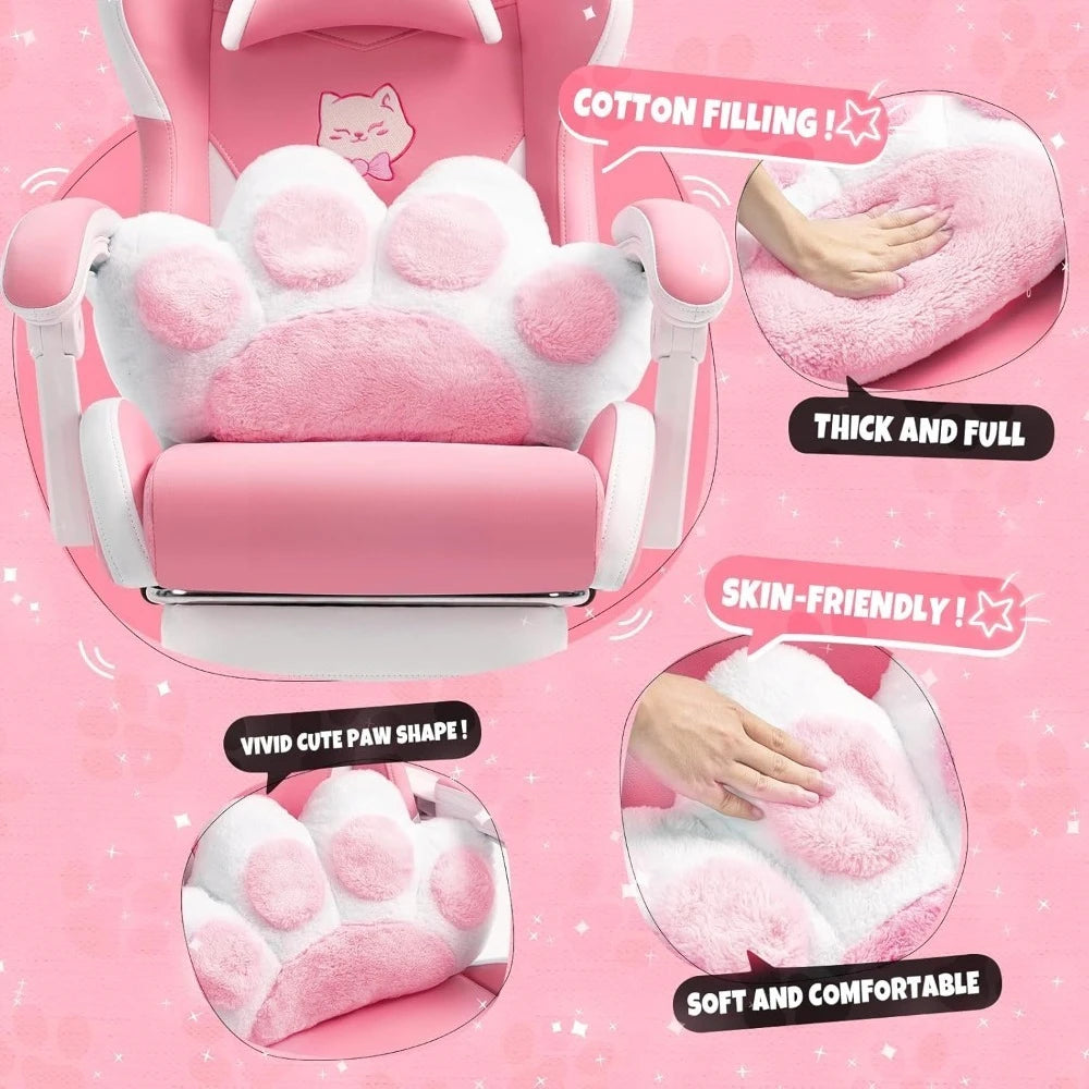 Cat, Dog, Cow Theme Gaming. Chair - Pink, Blue, Green , White PU Leather Ergonomic Reclining Office Chair with Footrest, 310lb Capacity, 6-Position, Customized Available in Multiple Colors.