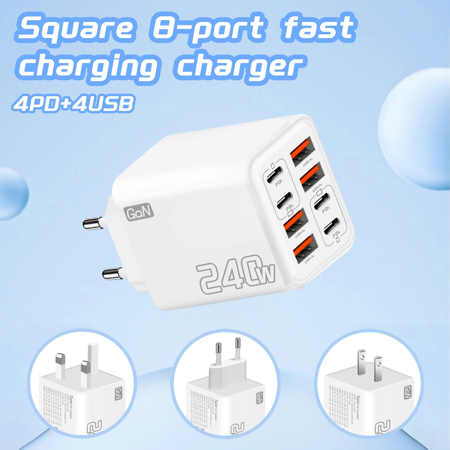 240W GaN USB C Charger 8 in 1 Fast Charging Phone Charger Power Adapter For iPhone Samsung Xiaomi Type C EU/US Plug Wall Charger **Ships from China**
