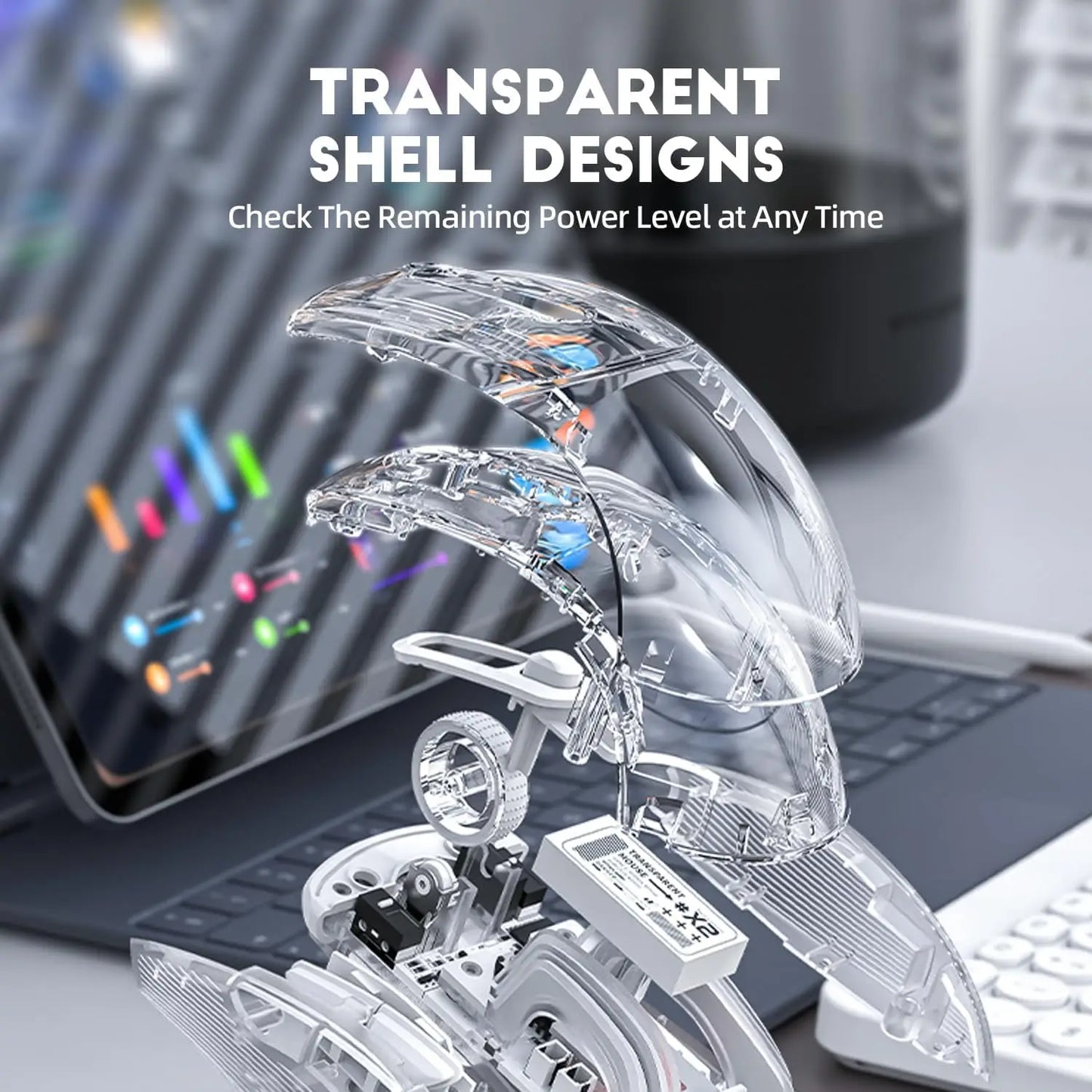 ATTACK SHARK X2Pro Wireless Gaming Mouse with RGB Charging Dock,Tri-Mode Mute Mouse RGB Backlit, Transparent Shell, PixArt 3212Available in Black or White