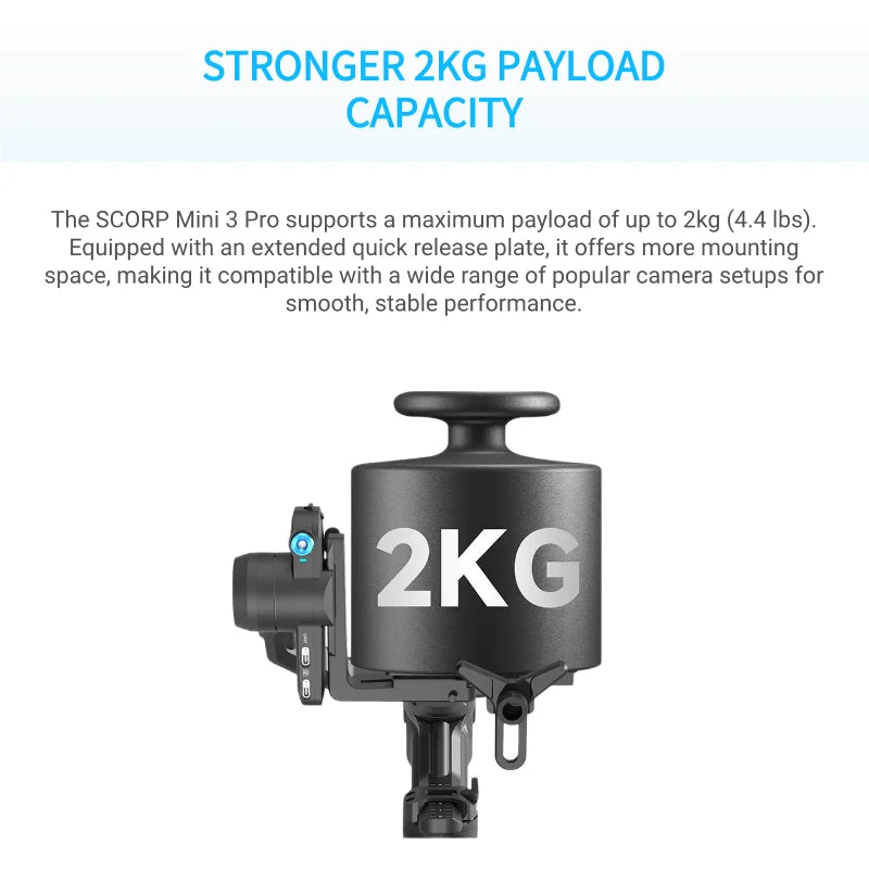 FeiyuTech SCORP Mini 3 Pro 3-in-1 Gimbal for Mirrorless, Action Cams and Smartphones with AI Tracking, 2 kg Load, 14 h Battery