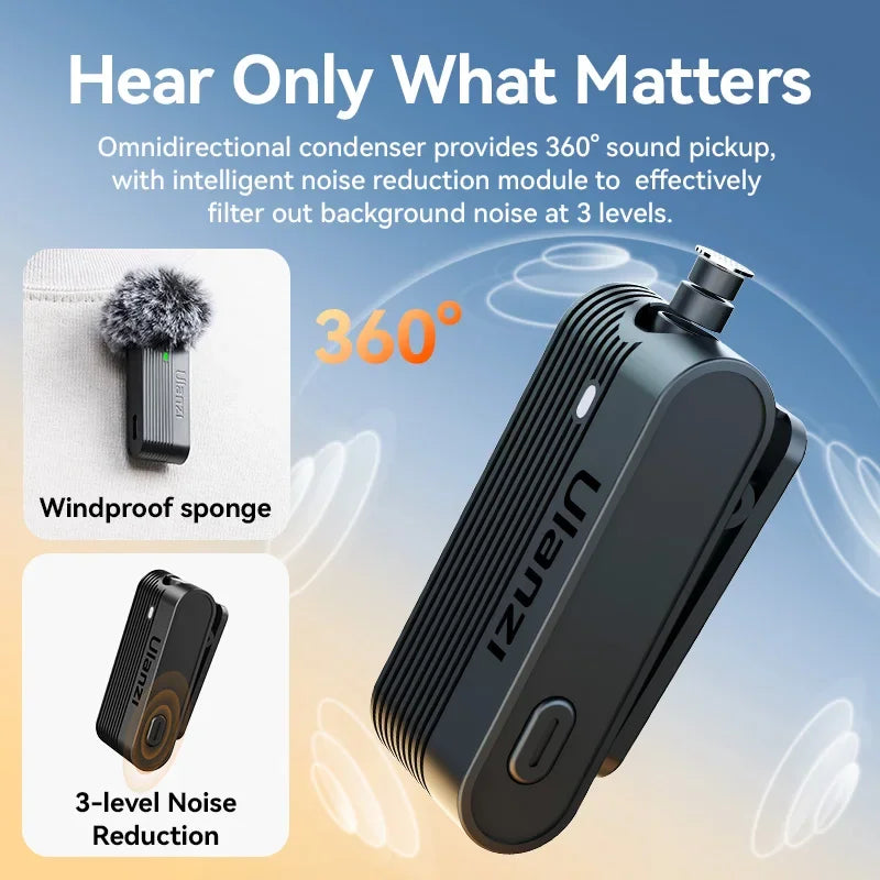 Ulanzi A100 Wireless Lavalier Microphone Professional 20M Audio Video Voice Recording Mic for iPhone 16 15 Android Phone Camera