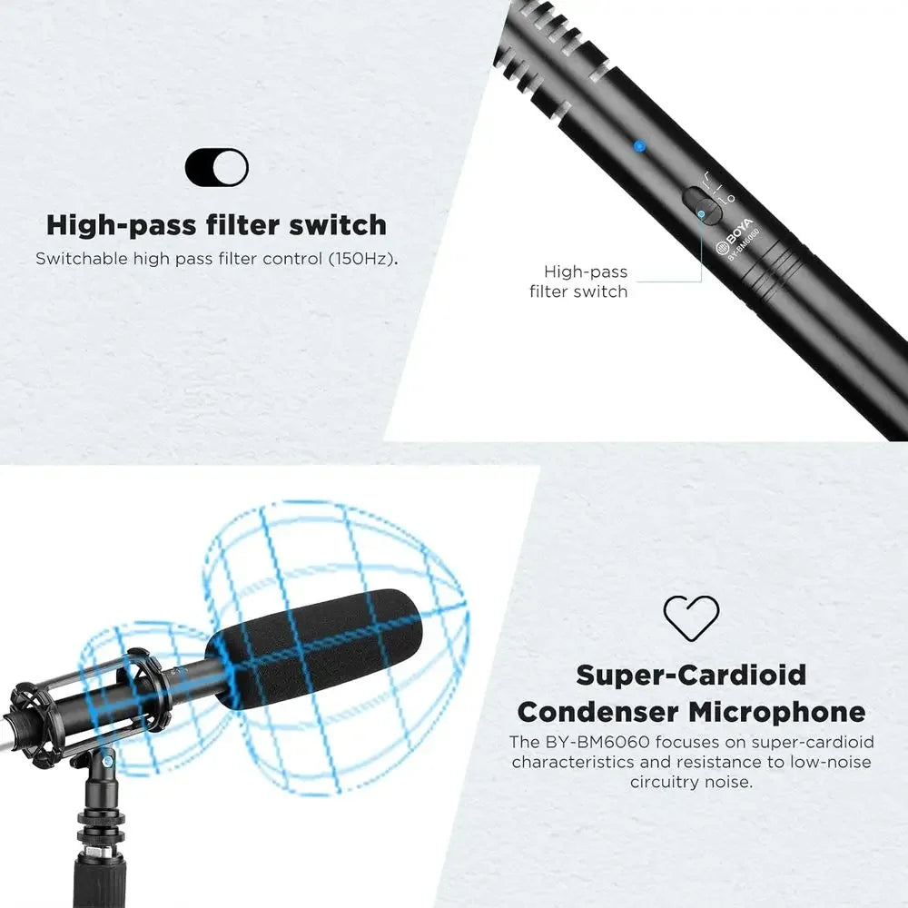 XLR Micrope BY-BM6060 Super-Cardioid Shotgun Condenser Micrope with 24 48V Phantom Power or Camera ilm Interview ENG/EP Outdoor