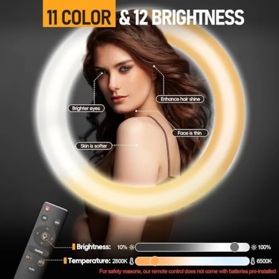 18-inch Ring Light with Stand, 2800-6500K LED Photography Lighting Kit with Phone Holder, Selfie Light for Vlog Live Streaming
