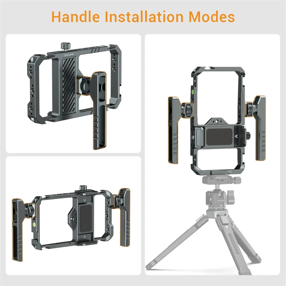 LEAPLIGHT Aluminum Smartphone Cage with 1/4'' Cold Shoe Phone Cage Rig Video Stabilizer for iPhone/Samsung Filmmaking Vlogging