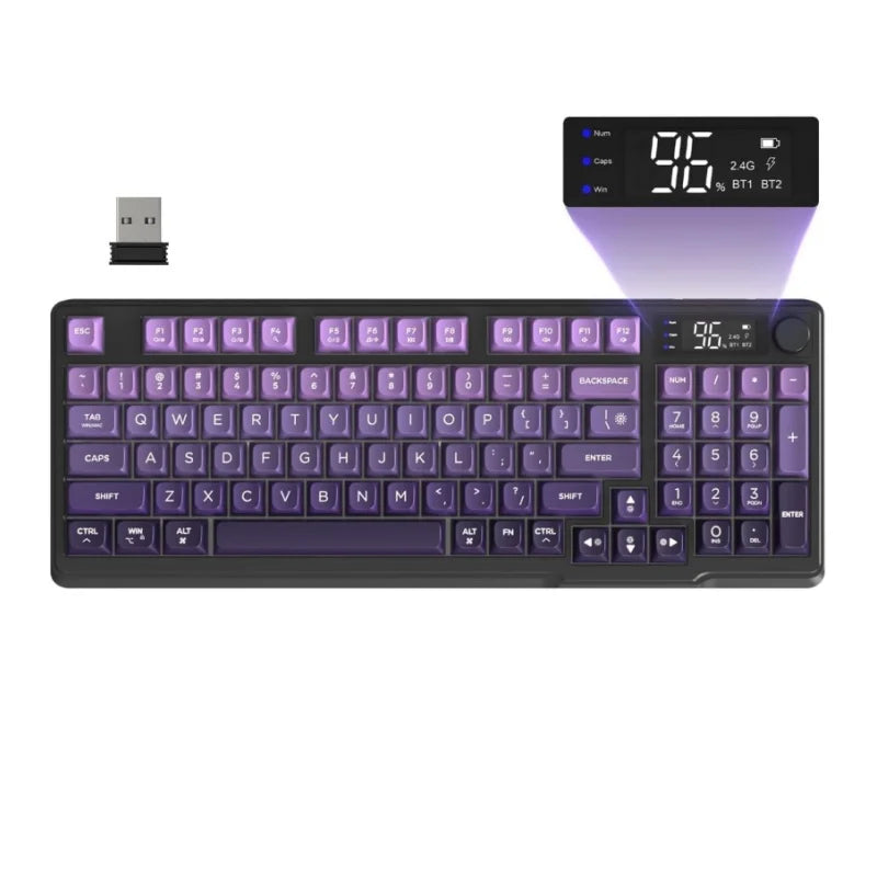 M96 Wireless Gaming Keyboard Creamy Membrane with Rainbow Backlight, Media Knob, LCD Screen, Dual Mode-Bluetooth/2.4Ghz,Ball Shape, Multiple colors