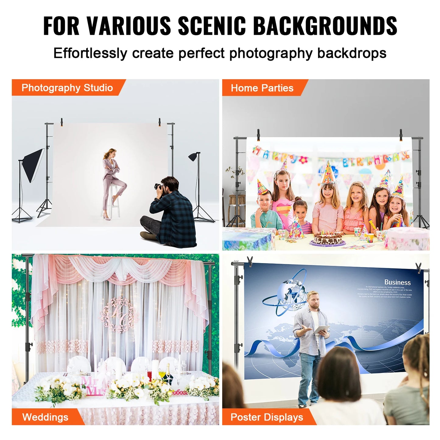 SucceBuy 12 x 10ft/10ft x 10ft  Heavy Duty Backdrop Stand Height Adjustable Photography Backdrop Stand for Party Wedding Display