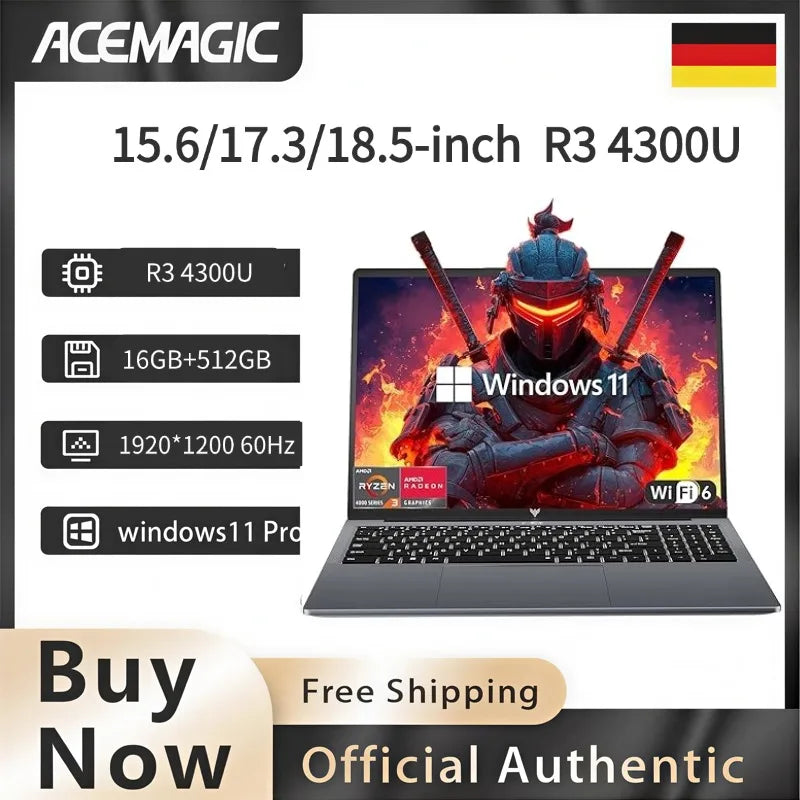 ACEMAGIC 17.3/18.5  Laptop AMD Ryzen 3 4300U, 16GB RAM 512GB SSD Windows 11 WiFi HDMI USB-C Large Screen & Upgradable Storage