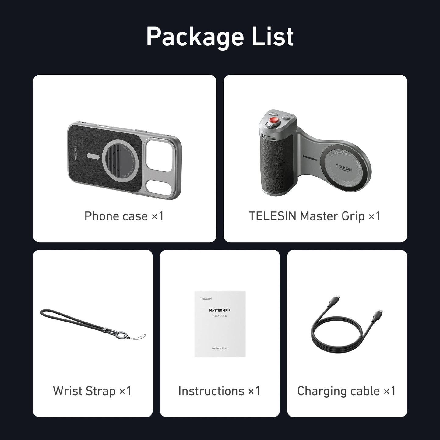 TELESIN Master Grip Set for iPhone17 Pro Pro Max Magnetic Phone Camera Hand Grip Holder 3200Mha Powerbank with Wireless Charging ** Ships from China**