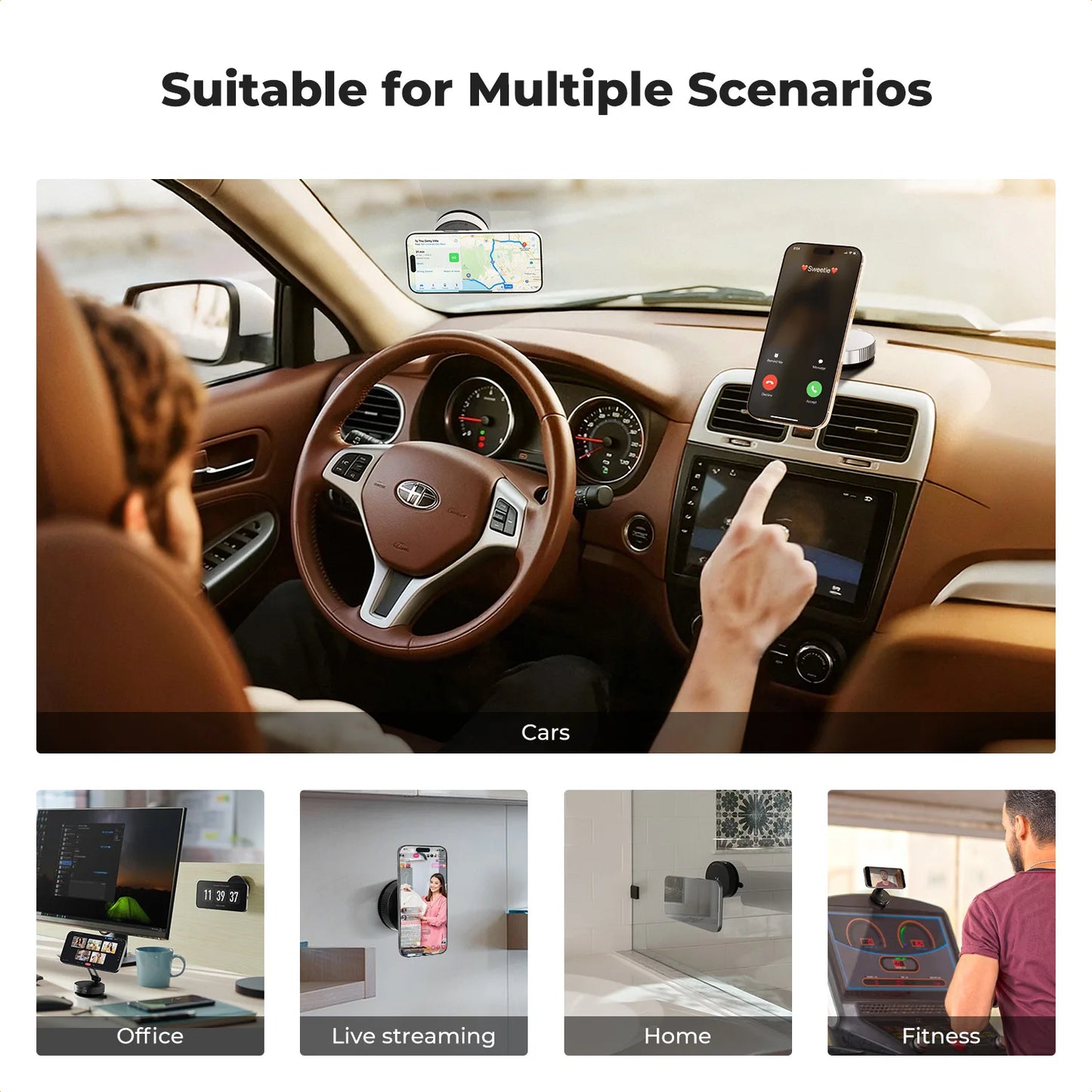 K&F CONCEPT Magnetic Phone Holder with Suction Cup Base for Smooth Surfaces – 360° Rotatable Mount for iPhone & Android MagSafe