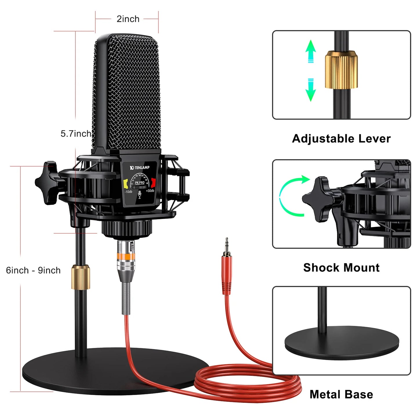 Tenlamp G10 PKPRO Live Sound Card with 6-Channel Mixer and RGB Lighting