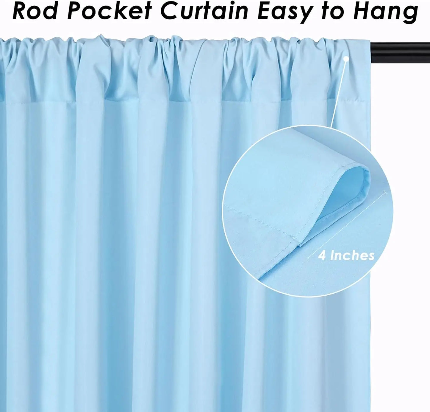 12 Panels-5ft x 10ft Baby Blue Backdrop Curtains for Parties,  Soft Silky Polyester Photo Backdrop Drapes