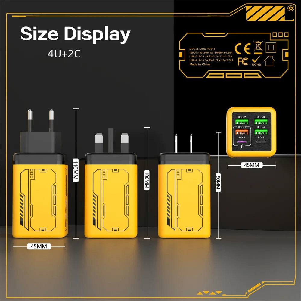 6 in 1 240W Type C Charger PD Fast Charging Phone Power Adapter For iPhone Samsung Xiaomi EU/US Plug Quick Charge Wall Charger**Ships from China**