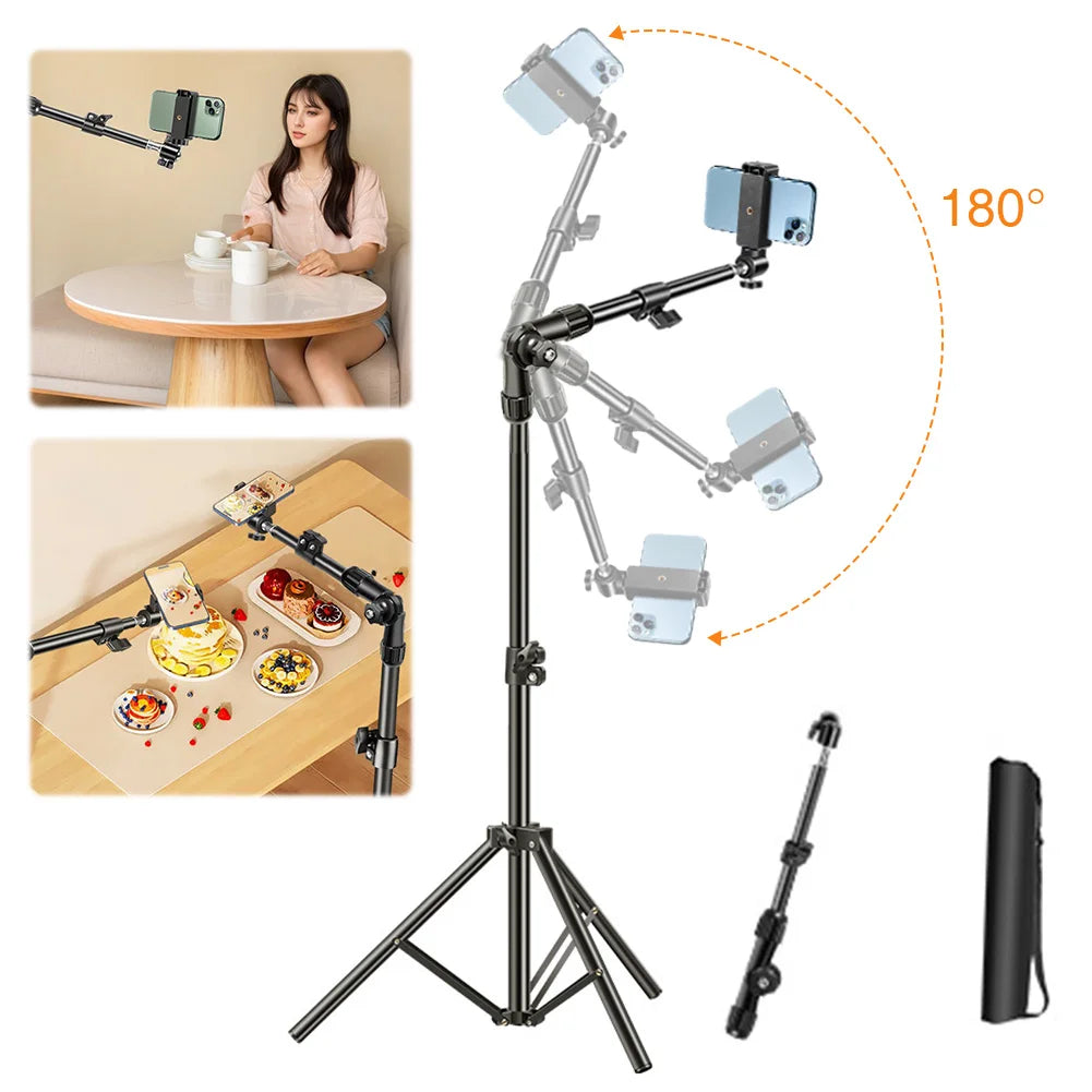 Adjustable Aluminum Smartphone Tripod With Horizontal Overhead Stand