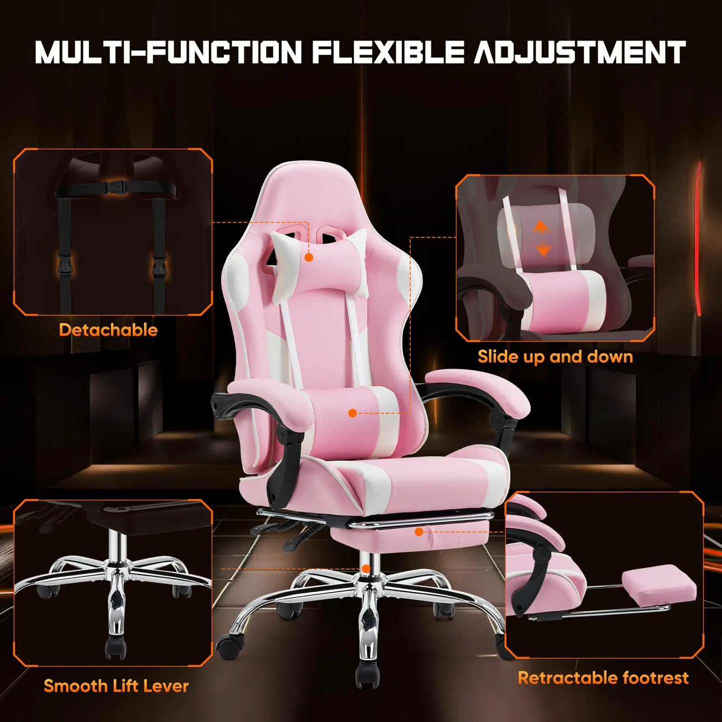 MCQ Gaming , Video Game,Desk,Ergonomic Office Chair with Footrest and Lumbar Support  Multiple Colors Available Height Adjustable with 360° Swivel Multiple Colors