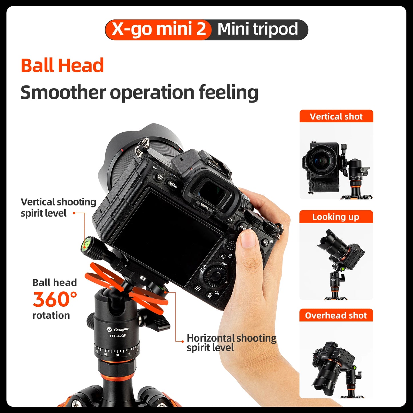 Fotopro X-GO MINI2 Carbon Fiber Mini Tripod With Ball Head