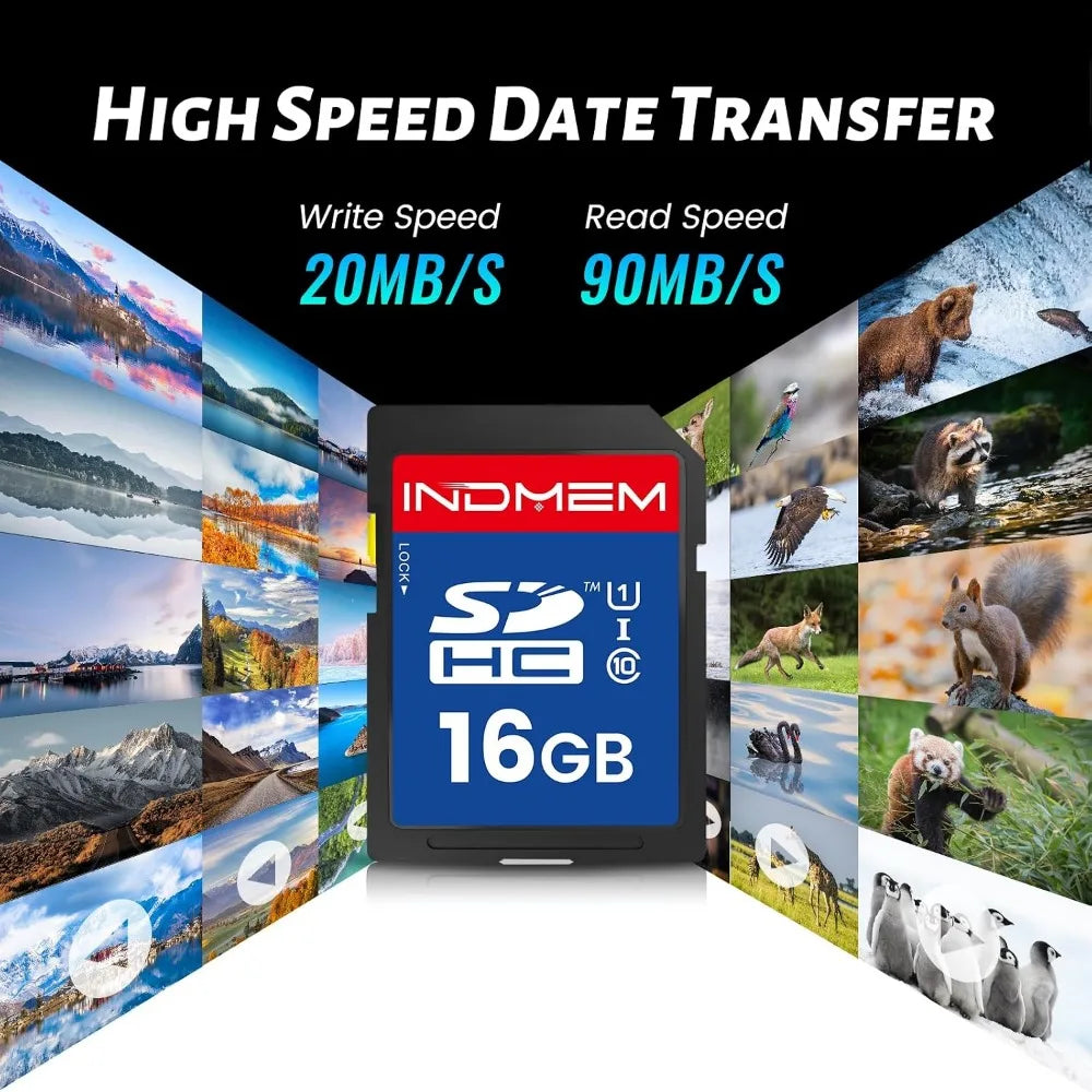 16GB microSD card 10-pack; blue cards with red Indmem label, UHS-I Class 10 high-speed
