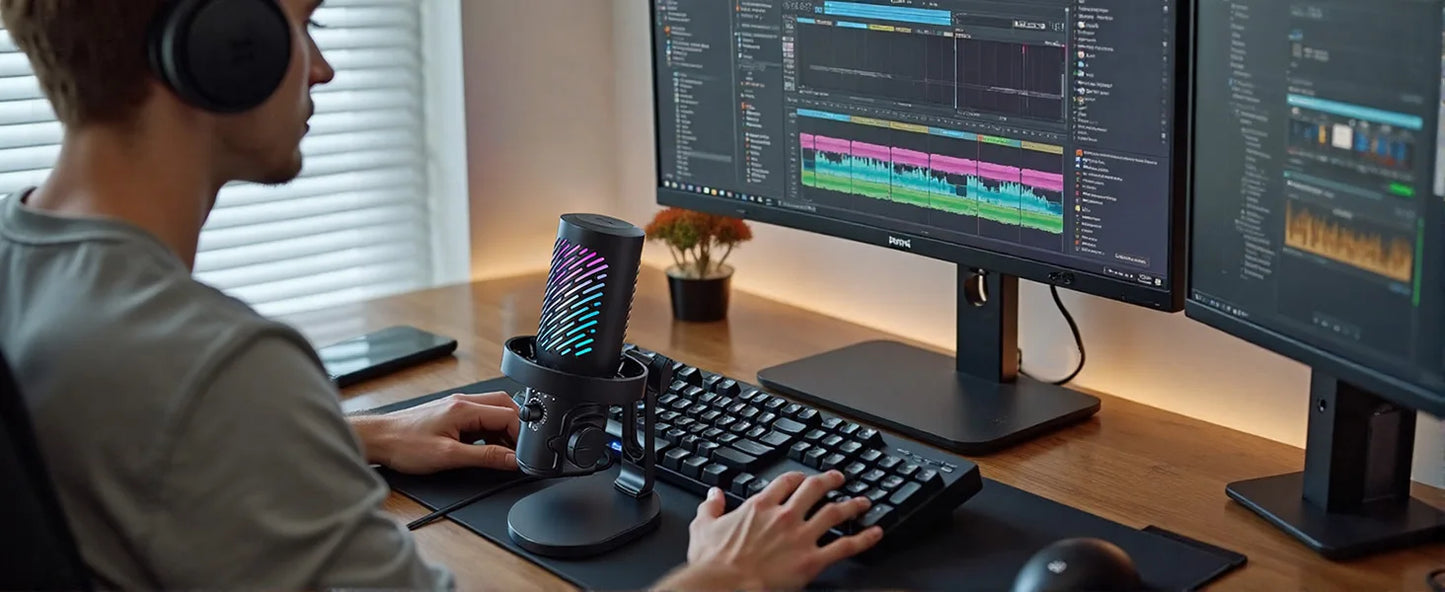 Tenlamp CG1 RGB USB condenser microphone for PC/laptop with colorful RGB lighting