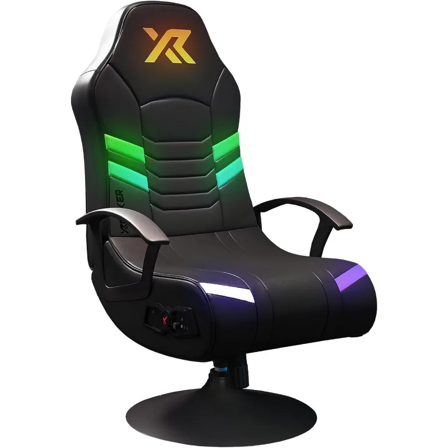 XRocker PC Computer Gaming Desk Chair with Built In Audio, Adj. LED Lighting, Foldable Design Ideal for Gaming