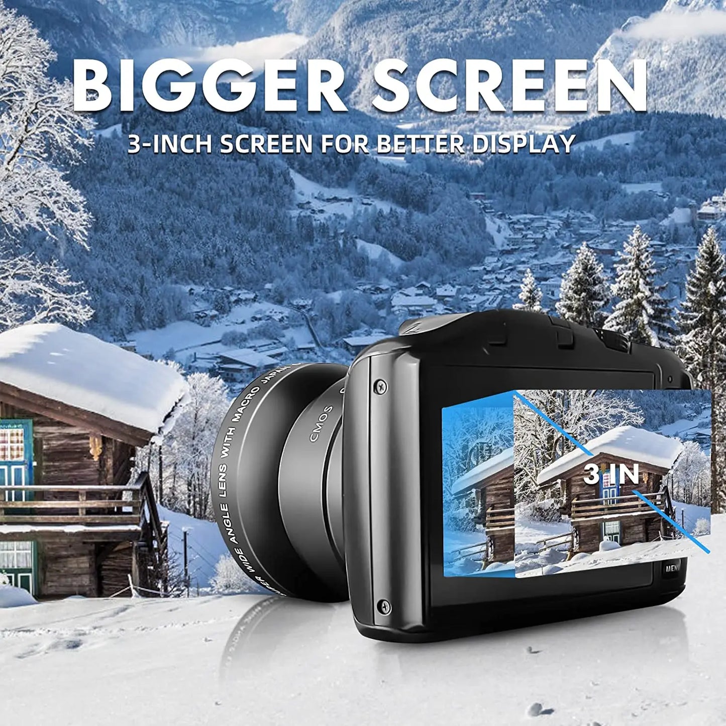 NBD 4k digital camera with optical image stabilization and wide angle lens