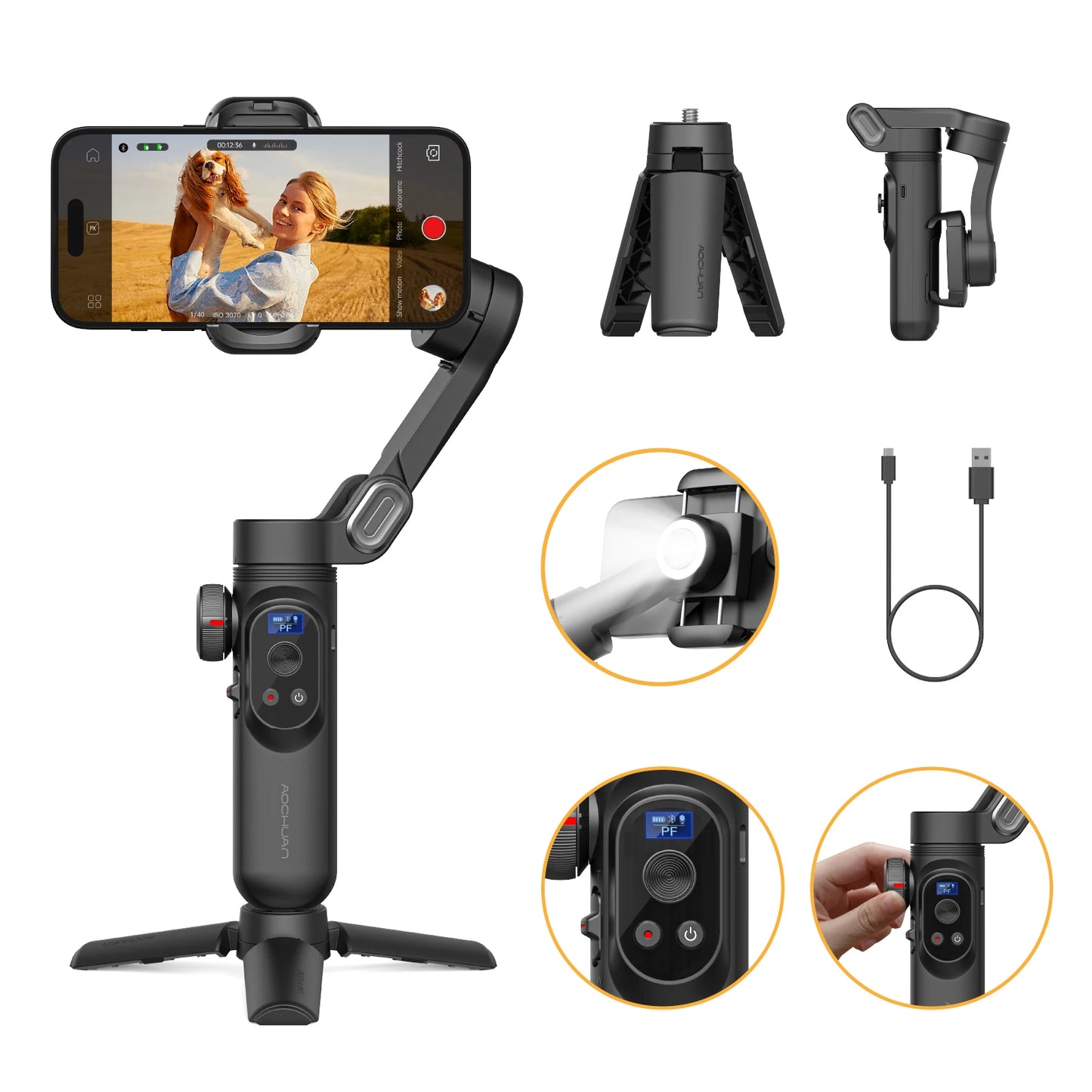 Aochuan 3 Axis Smart XPro Handheld Gimbal Stabilizer For IPhone And Android Smartphone Gimbal Stabilizer With RGB Fill Light