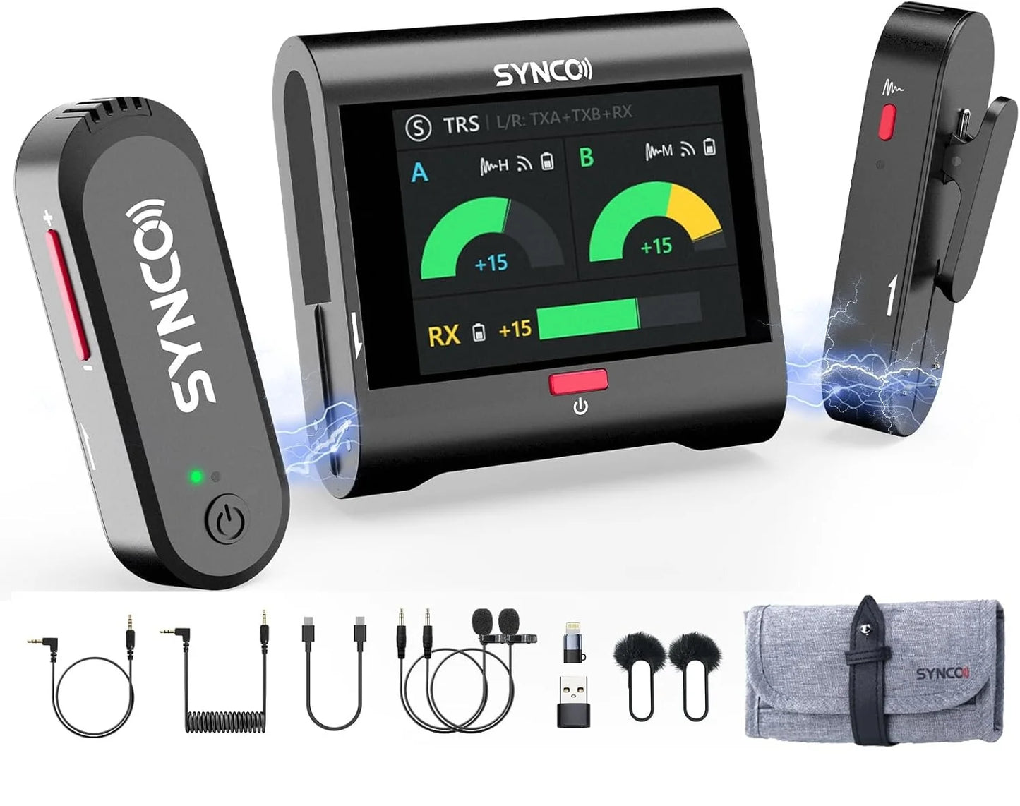 SYNCO G3 PRO 2.4G Wireless Dual Lavalier Mic Touch Screen 820FT 10H Noise Reduction for DSLR Phone Laptop Podcast Vlog