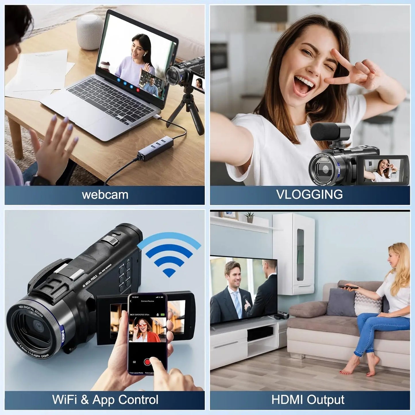 NBD 4K HD&48MP Camcorder Video Camera With Wi-Fi & App Control,Video Recorder with 3X Battery Life, 16X Zoom, 270° IPS Screen