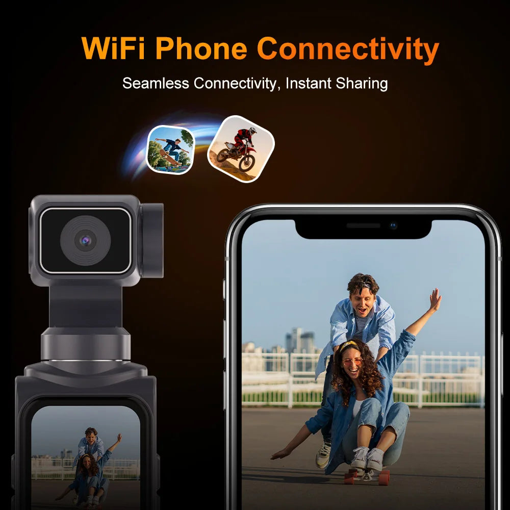 Regaton 4K Action Camera 330° Face Tracking Gimbal Stabilizer 1.72 Inch Touch Screen 64MP Pocket Digital Camera WiFi Sports DJ
