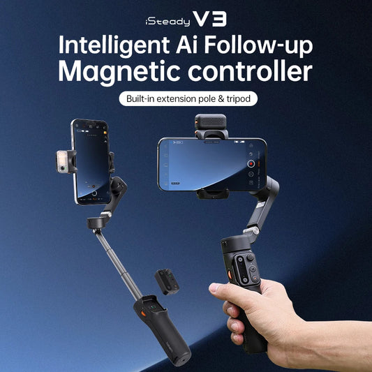 Hohem V3 Smartphone Stabilizer Ai Face Tracking 3-Axis Phone Gimbal Built-in Selfie Stick Portable for Shoot Video Vlog