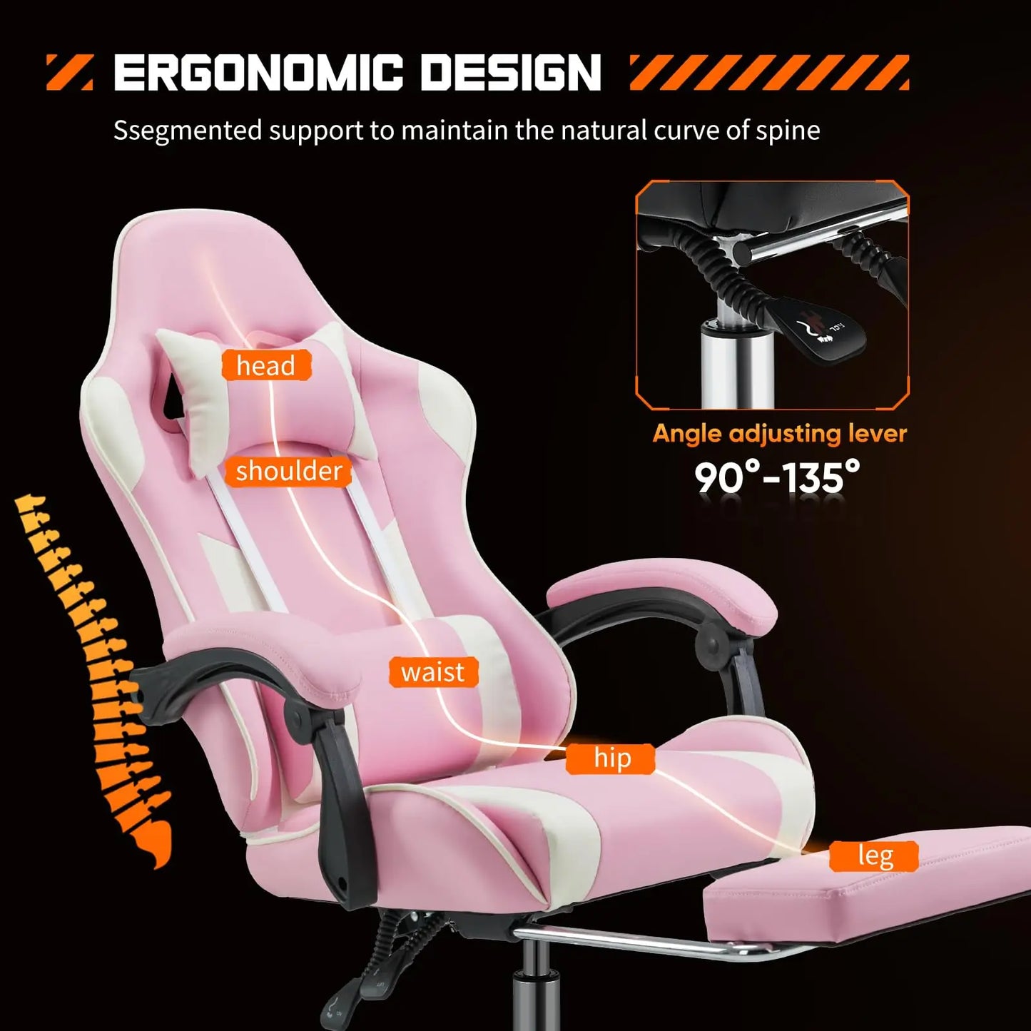 MCQ Gaming , Video Game,Desk,Ergonomic Office Chair with Footrest and Lumbar Support  Multiple Colors Available Height Adjustable with 360° Swivel Multiple Colors