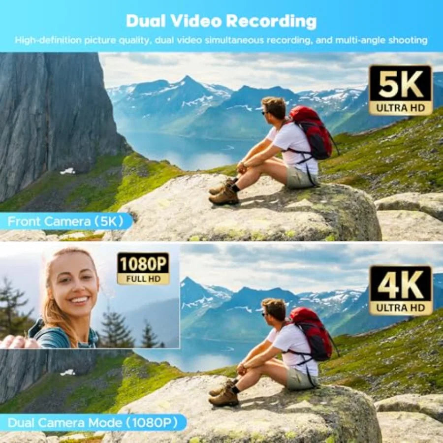 Vlogging camera for YouTube, 5K video and 56MP dual lens, black aluminum body, 3 270 flip touch screen, 16X zoom, night vision,