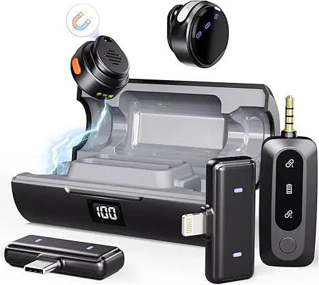 Moman Coin Wireless Bluetooth Lavalier Microphone for iPhone/Android The Smallest 48H 164ft Range Noise Cancellation Mini Clip