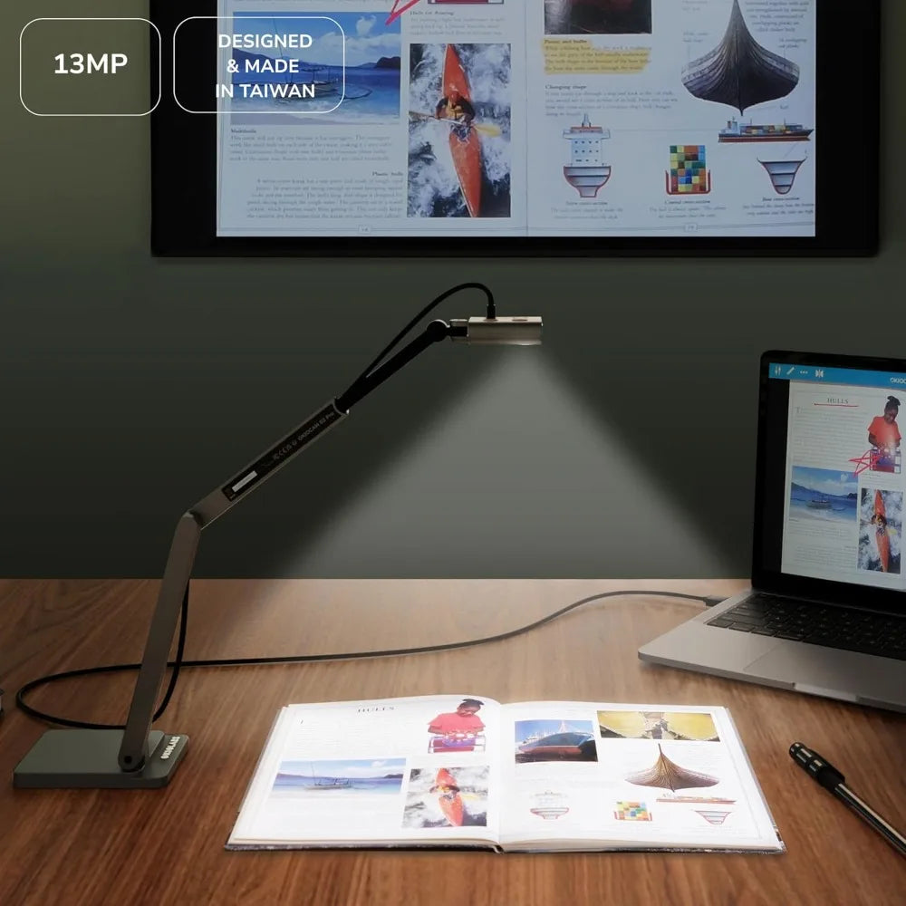 13MP 4K USB Document Camera with Built-in Light & Mic, Ultra HD for Live Demo, Remote Teaching, Web Conference, Compatible with PC, Mac, Chromebook