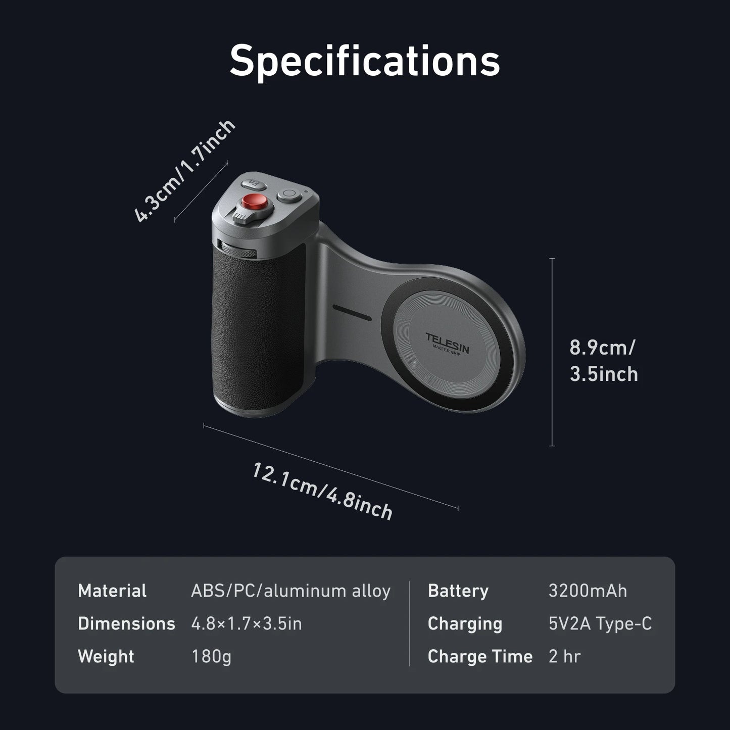 TELESIN Master Grip Set for iPhone17 Pro Pro Max Magnetic Phone Camera Hand Grip Holder 3200Mha Powerbank with Wireless Charging ** Ships from China**