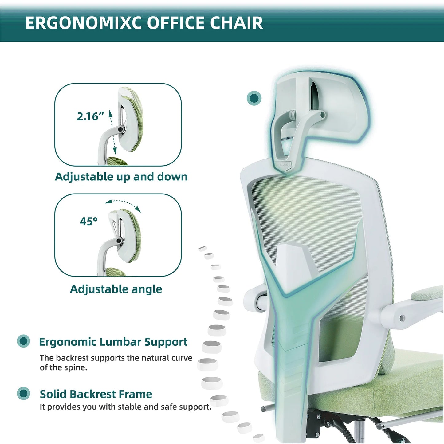 JHK Ergonomic Reclining High Back Mesh Living Room Rocking Gaming Chair Computer Desk Swivel Rolling  Lumbar Support Pillow, Multiple Colors