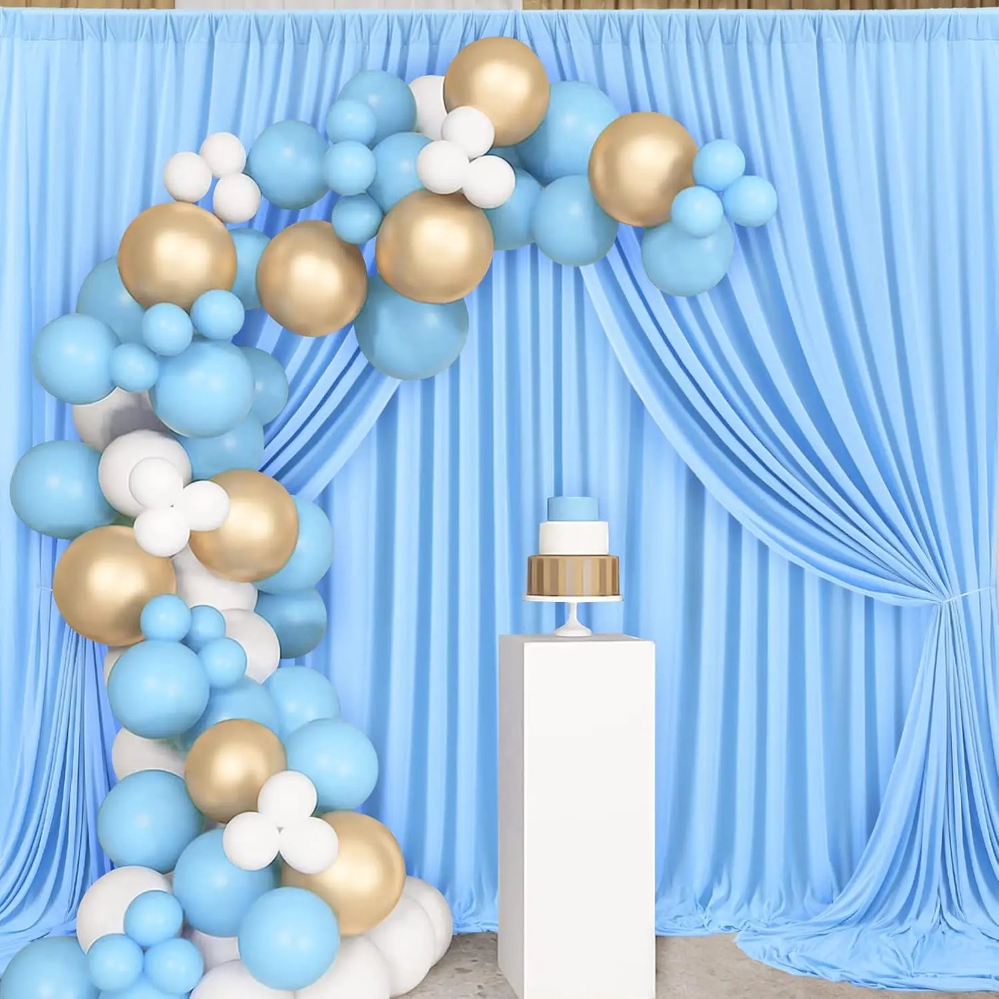 12 Panels-5ft x 10ft Baby Blue Backdrop Curtains for Parties,  Soft Silky Polyester Photo Backdrop Drapes