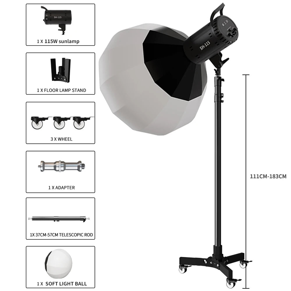 SH  220V 90/115/135W Photography COB Video Light With pulley bracket Daylight-Balanced Sun Lamp for Portrait Flash Studio