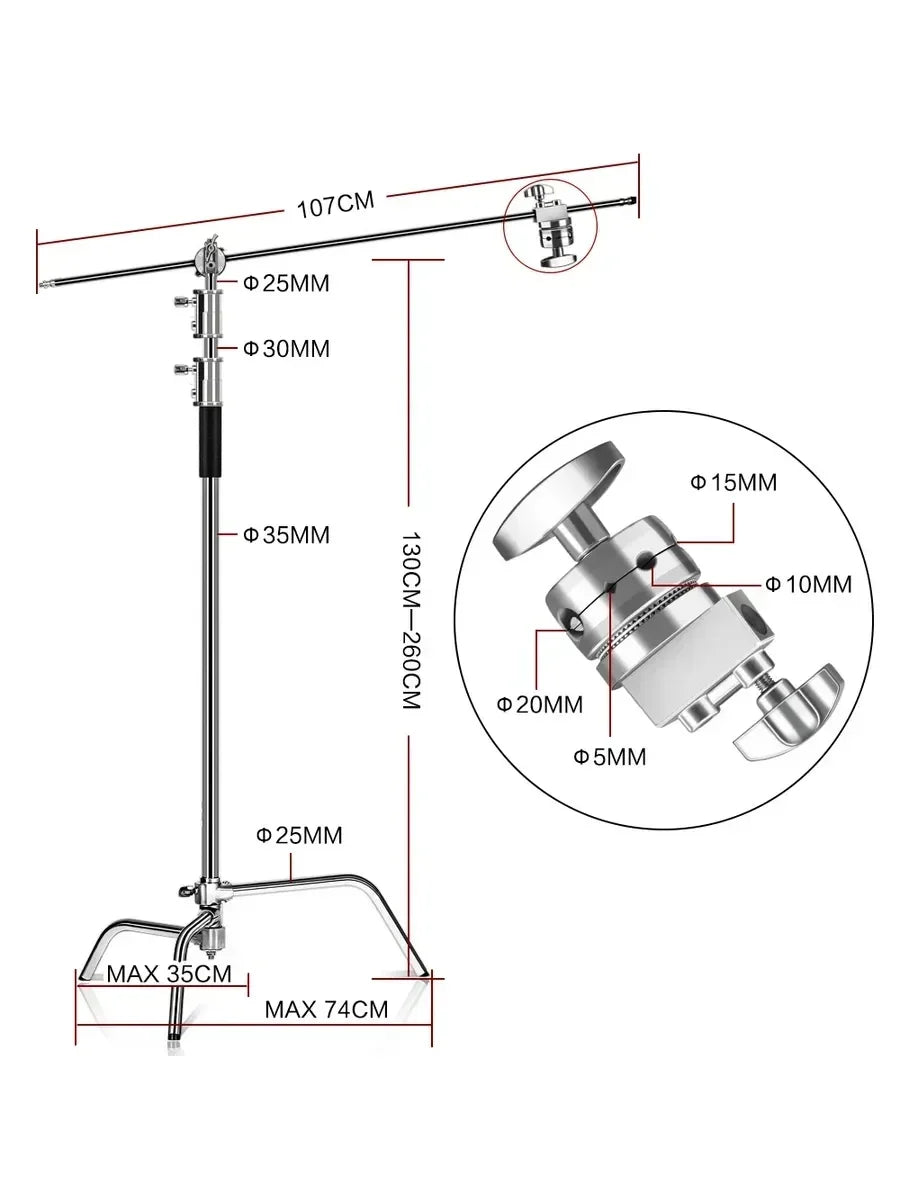 290cm Air Pressure Tripod Bearing 10kg for Camera Stainless Steel Light Stand For Ring Light Live Youtube and Photography Soft