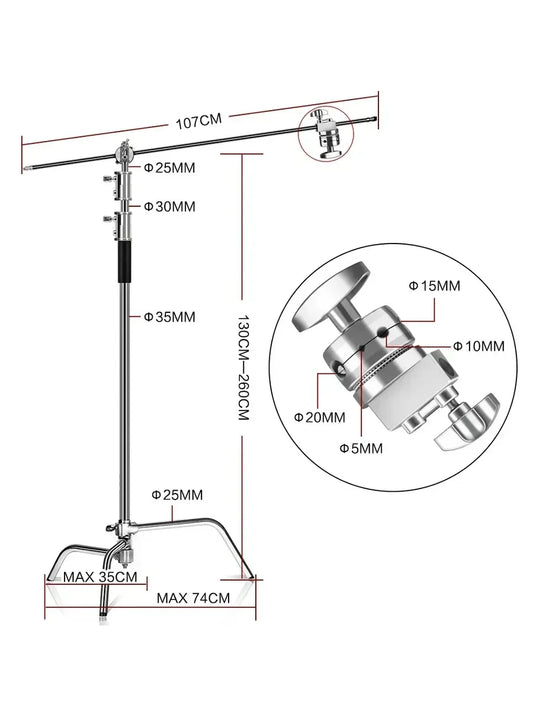 290cm Air Pressure Tripod Bearing 10kg for Camera Stainless Steel Light Stand For Ring Light Live Youtube and Photography Soft
