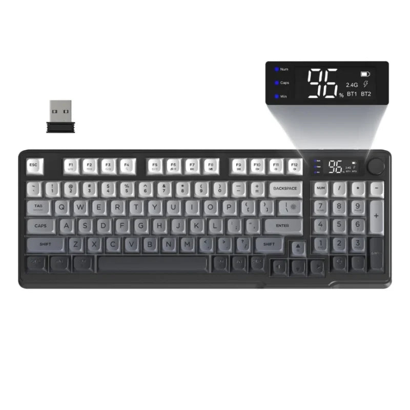 M96 Wireless Gaming Keyboard Creamy Membrane with Rainbow Backlight, Media Knob, LCD Screen, Dual Mode-Bluetooth/2.4Ghz,Ball Shape, Multiple colors
